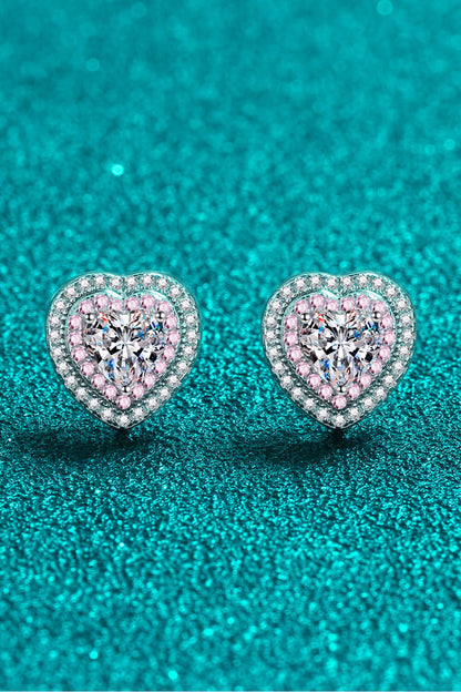 Pink Accent Heart-Shaped Stud Earrings