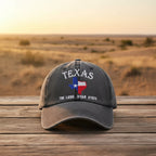 Texas Lone Star Embroidered Vintage Washed Baseball Cap