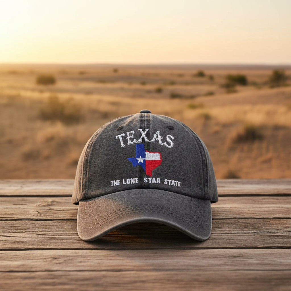 Texas Lone Star Embroidered Vintage Washed Baseball Cap