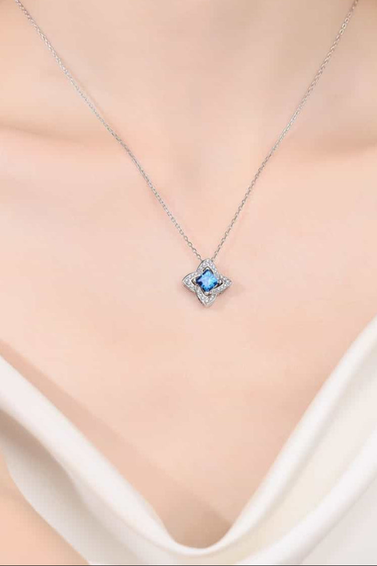 Blue 1 Ct Moissanite Floral Pendant Necklace