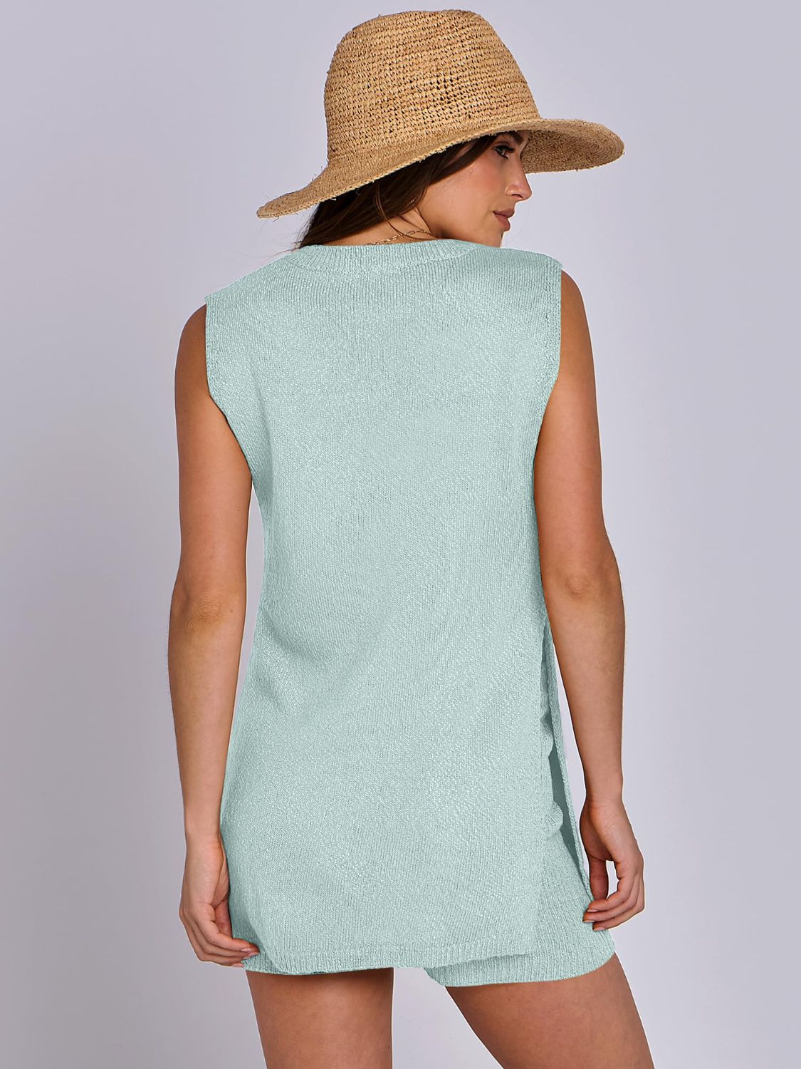 Knitted Side Slit Tank and Shorts Set