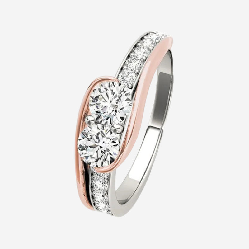Two Stone Diamond Ring in 14K White & Rose Gold (3/4 cttw)