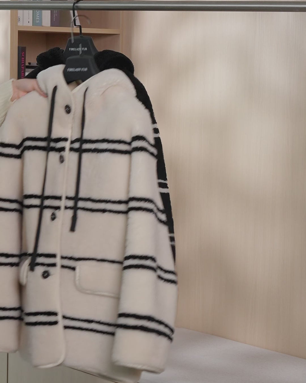 Fireladyfur Women's Lamb Wool Striped Jacket ‘Snowy New Year’