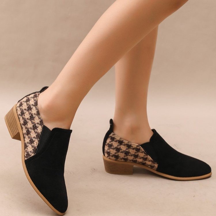Women's Retro Color-Block Slip-On Heels | Round Toe Mid Heel Dress Shoes