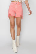 Risen Raw Hem High Rise Distressed Denim Shorts