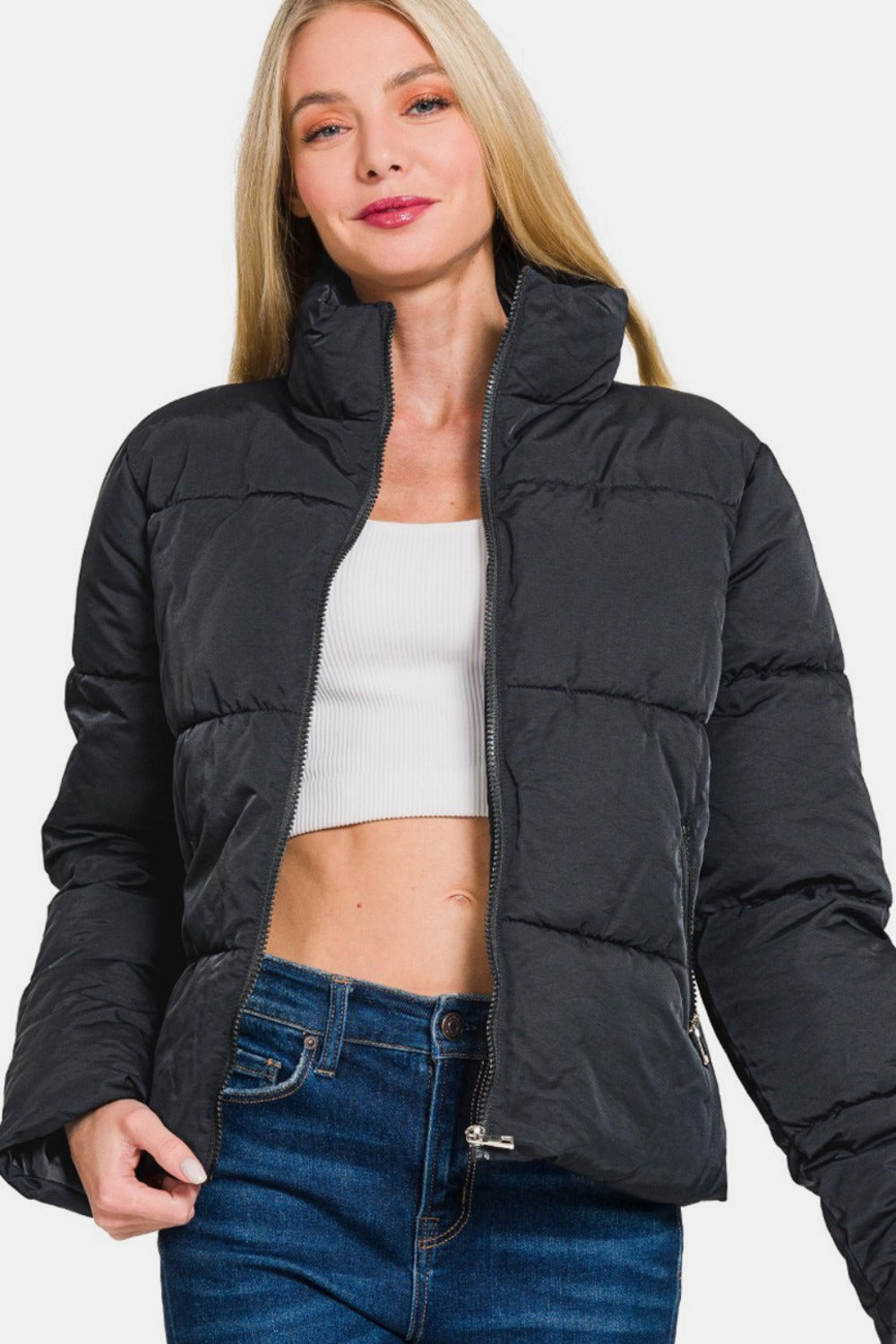 Zip-Up Turtleneck Puffer Jacket Black