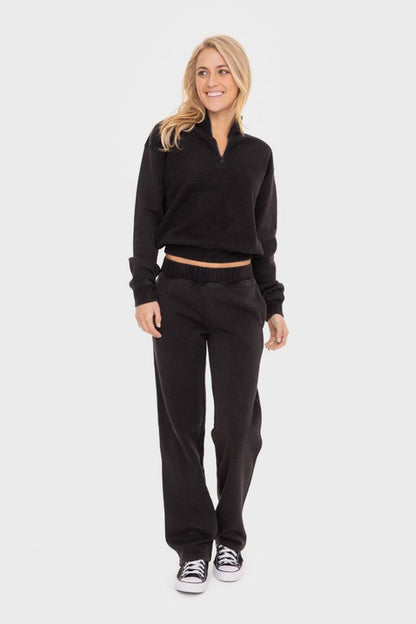 Elastic Waist Fleece Pants with Pockets Black