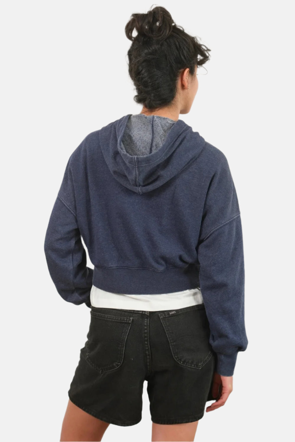 Lightweight Drop Shoulder Cropped Hoodie Navy