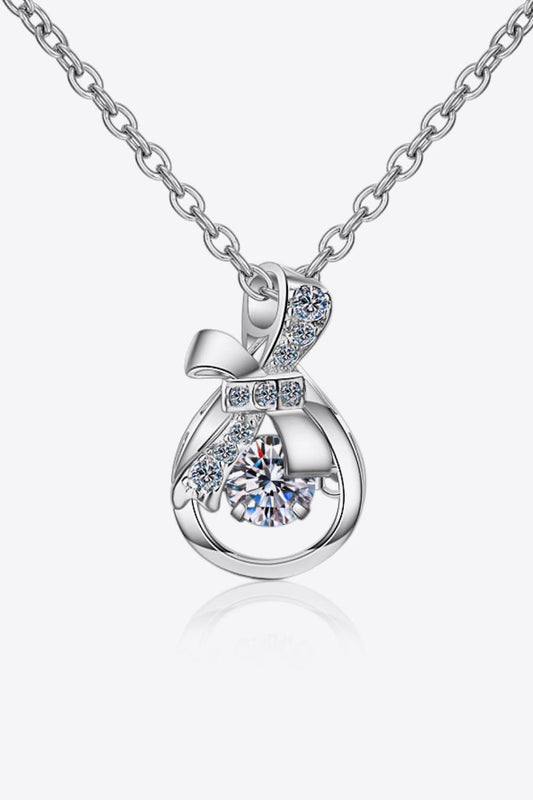 Bow Tie Silver Moissanite Pendant Necklace