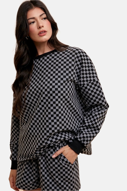 Black Checkered Top and Shorts Set