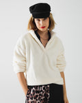 Ecru Fluffy V-Neck Sweater
