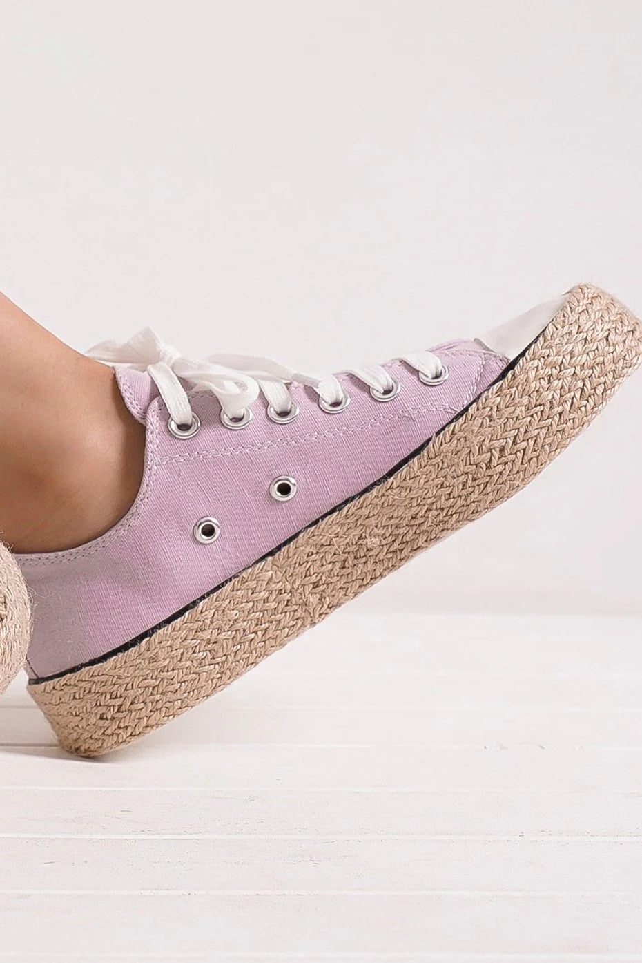 Lilac Lace-Up Woven Espadrille Sole Sneakers