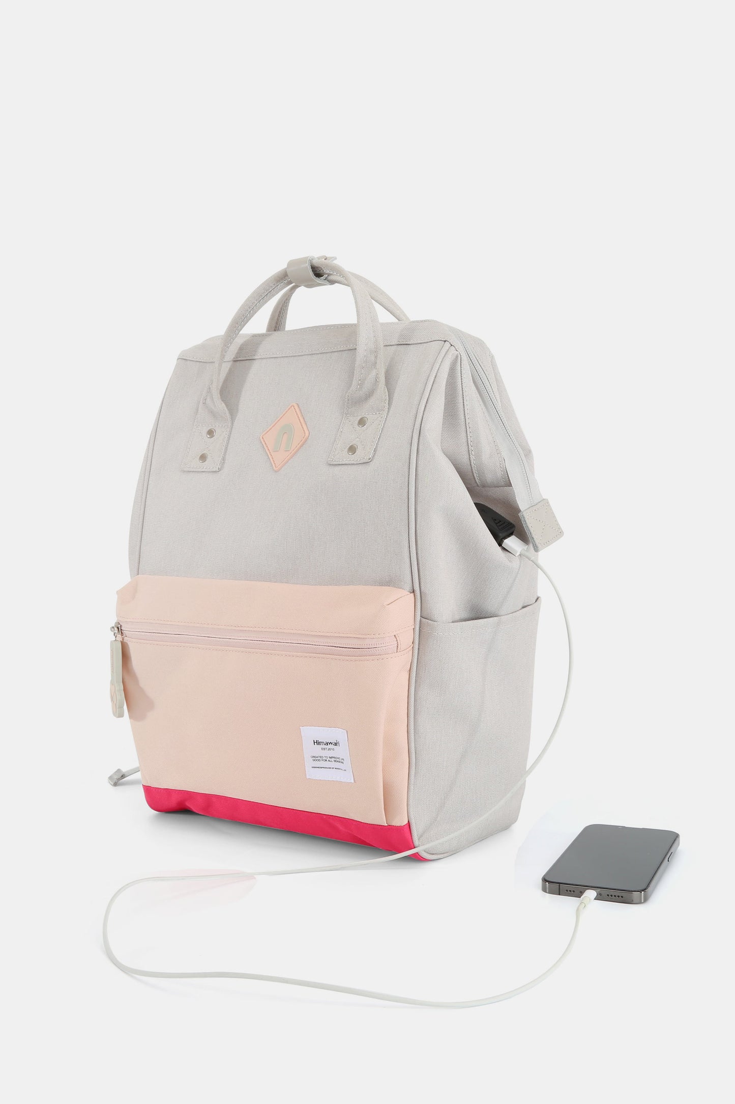 Contrast Backpack Bag with External USB Port