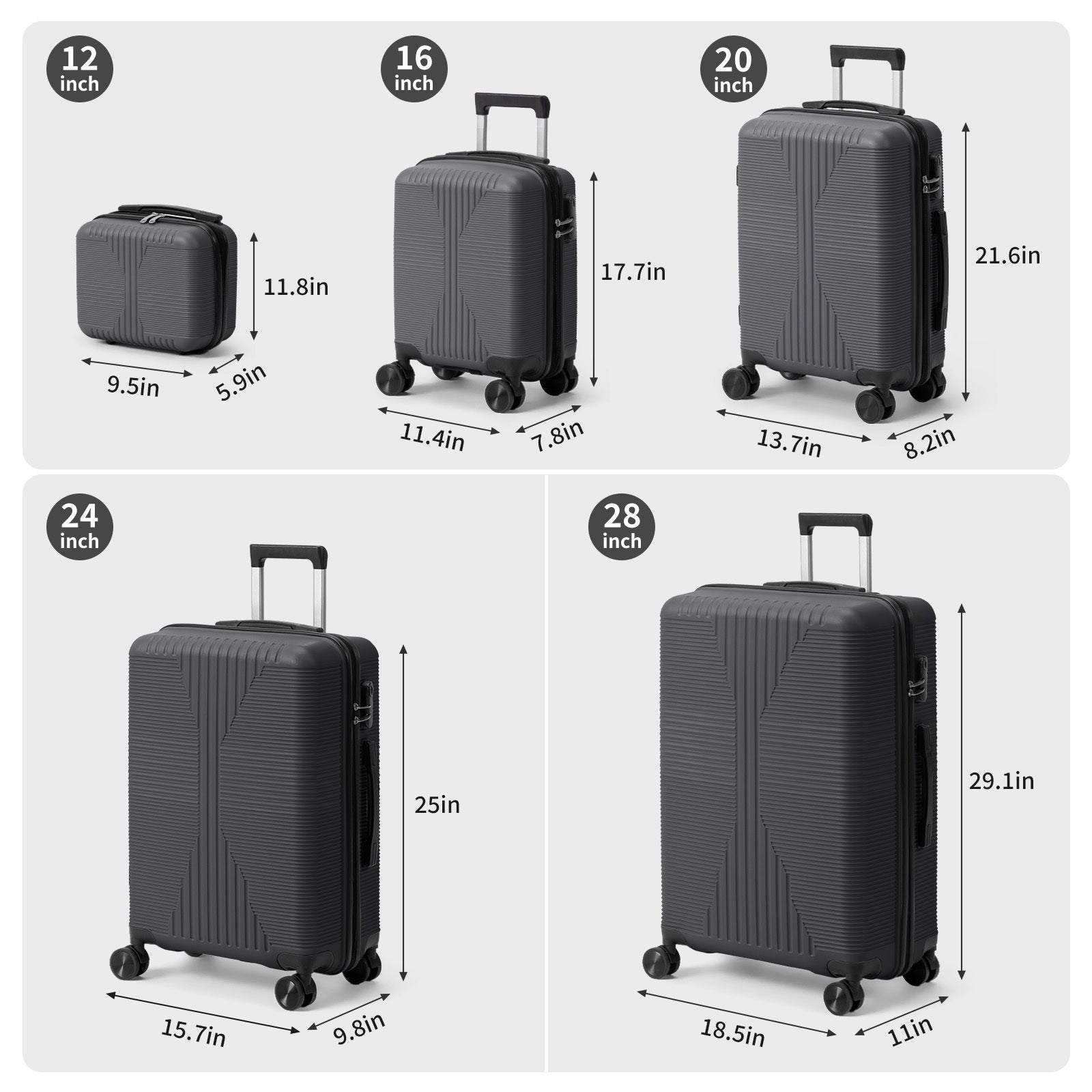 5-Piece Lightweight Luggage Set with Lock