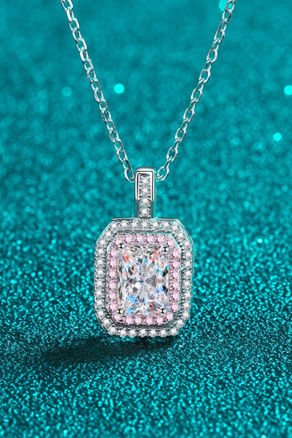 Pink Accent 1 Ct Moissanite Geometric Pendant Necklace