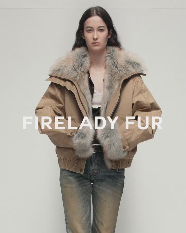 Cropped Fur Parka with Raccoon Fur Trim & Goose Down | Multi-Pocket Utility Style ‘Nordic Woods’