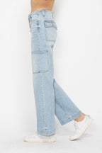Light Denim High Waist Straight Cargo Jeans