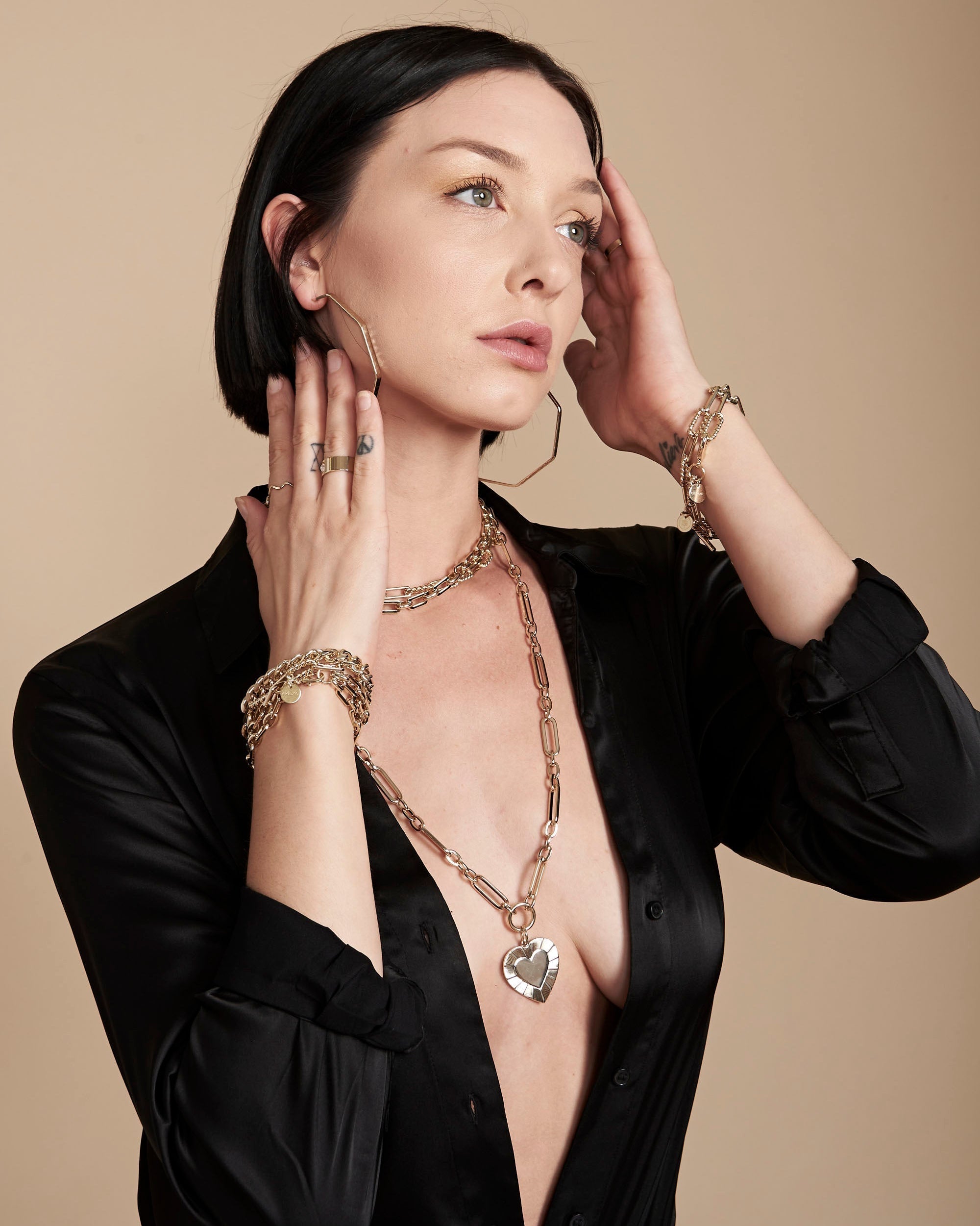 Large Multi Link Chain & Heart Pendant Necklace by Eklexic