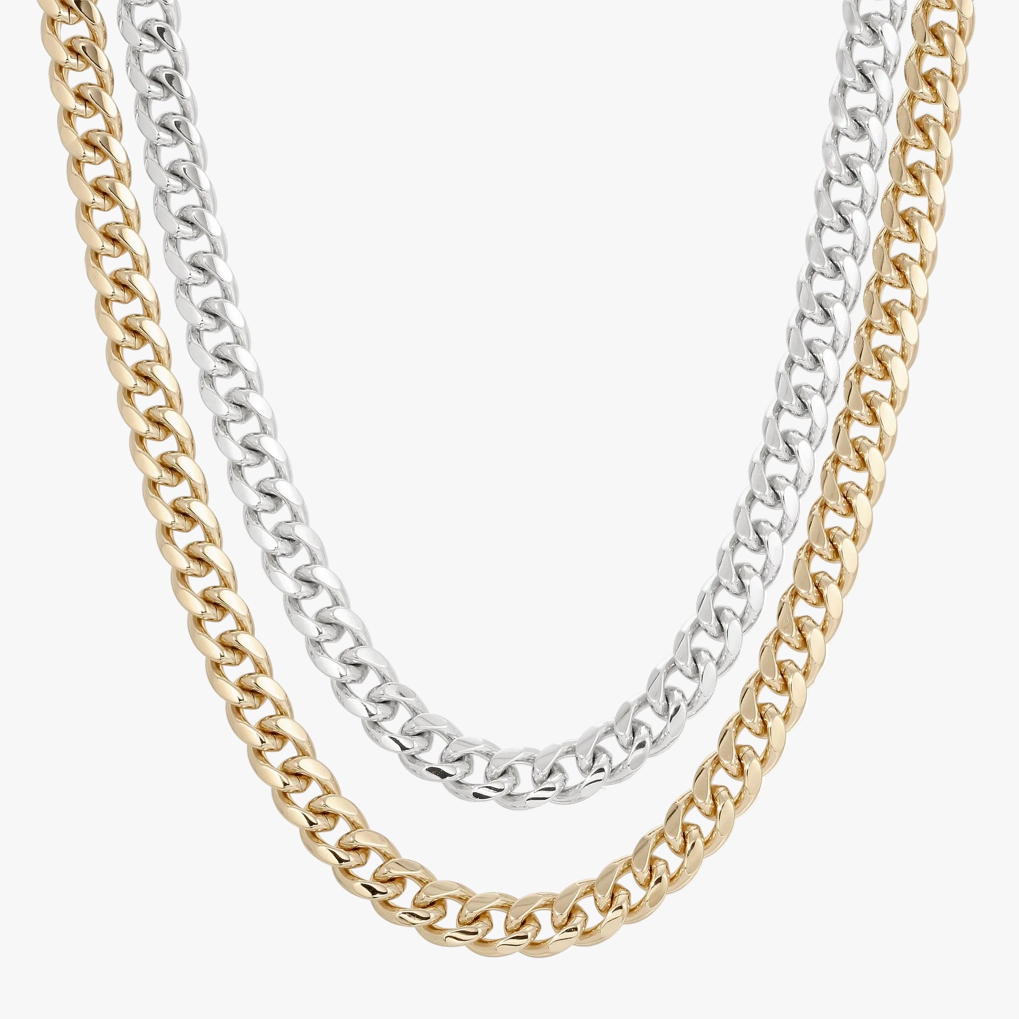 Two-Toned Double Curb Chain Necklace by Eklexic
