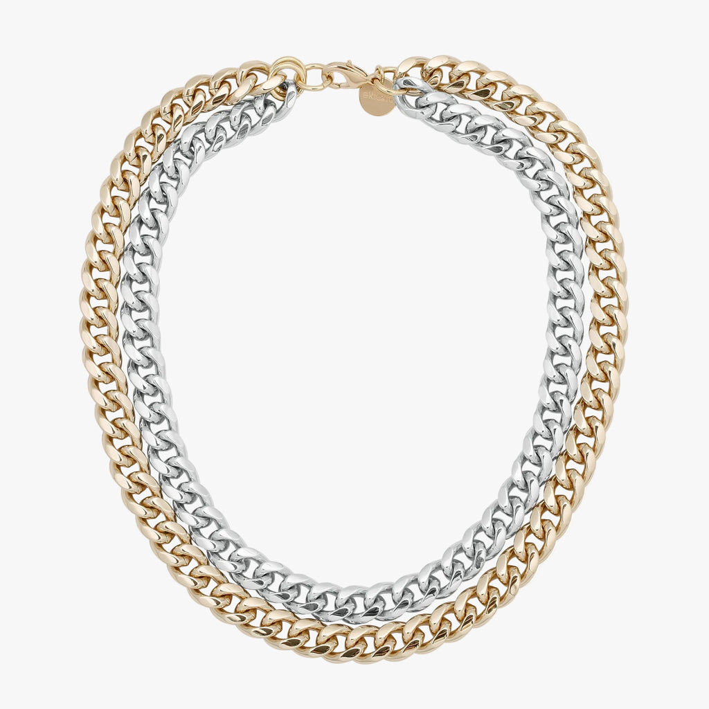 Two-Toned Double Curb Chain Necklace by Eklexic
