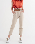 Elasticated Paper Bag Waist Mom Jean in Beige