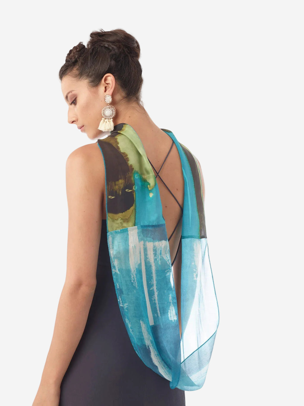 Narrow Infinity Scarf | Teal + Olive + Black