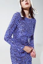 Embellished Sequin Mini Dress in Purple