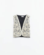 Embroidery Velvet Short Vest in White