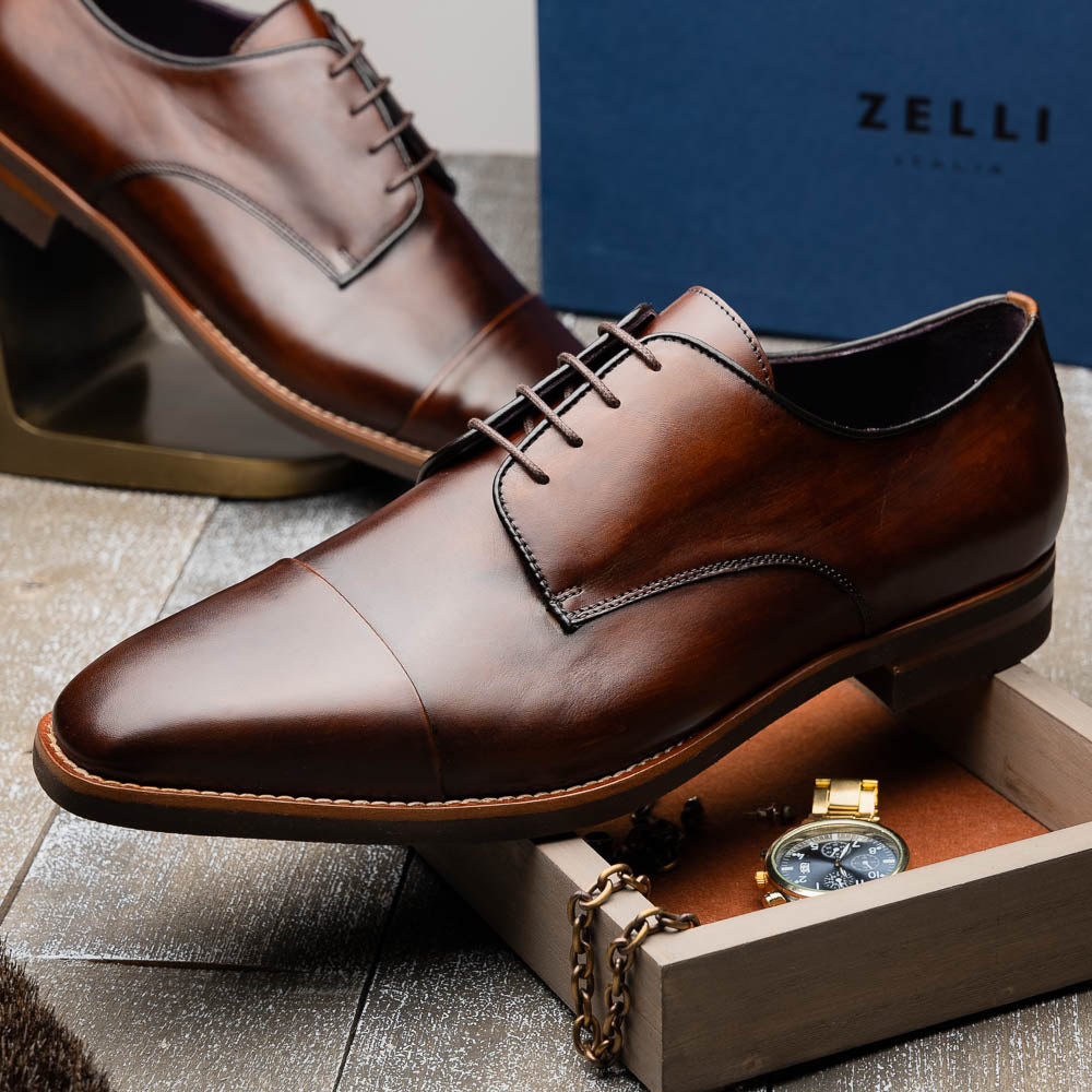 Enzo Italian Calfskin Cap Toe Oxfords | Chestnut