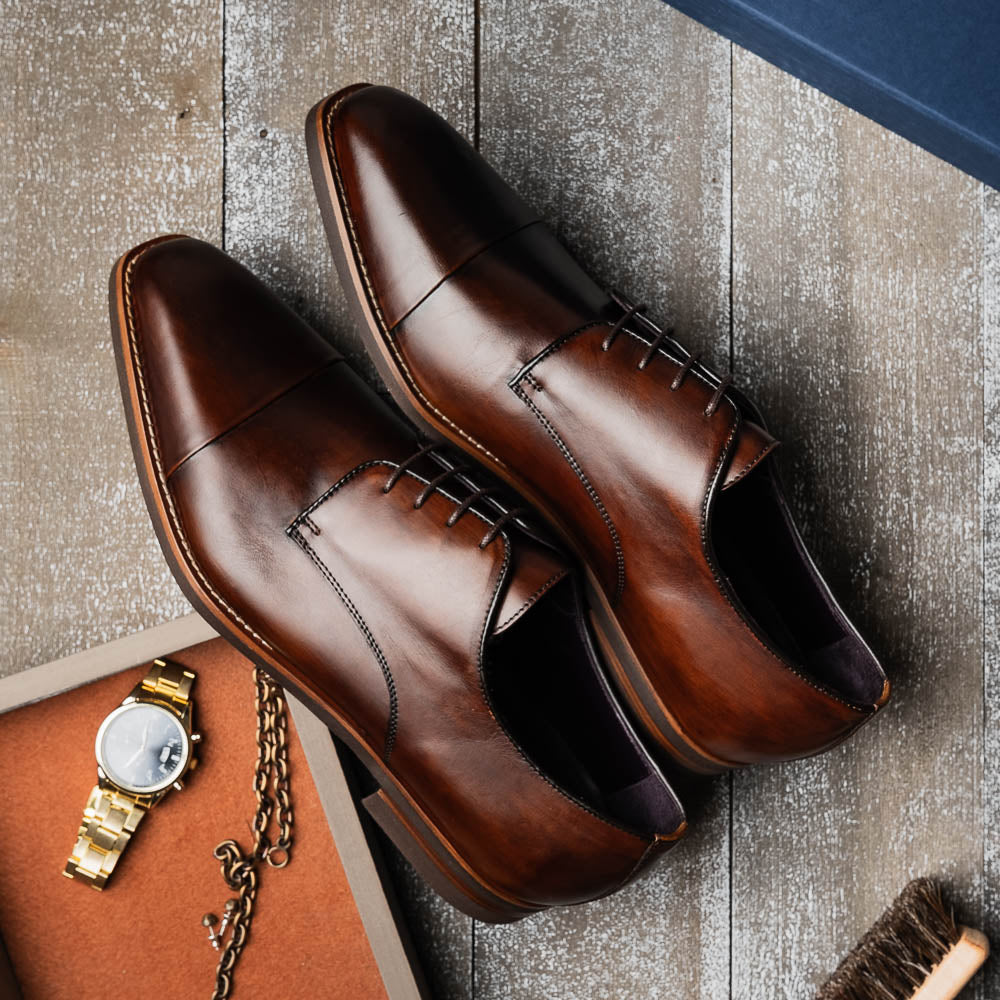 Enzo Italian Calfskin Cap Toe Oxfords | Chestnut