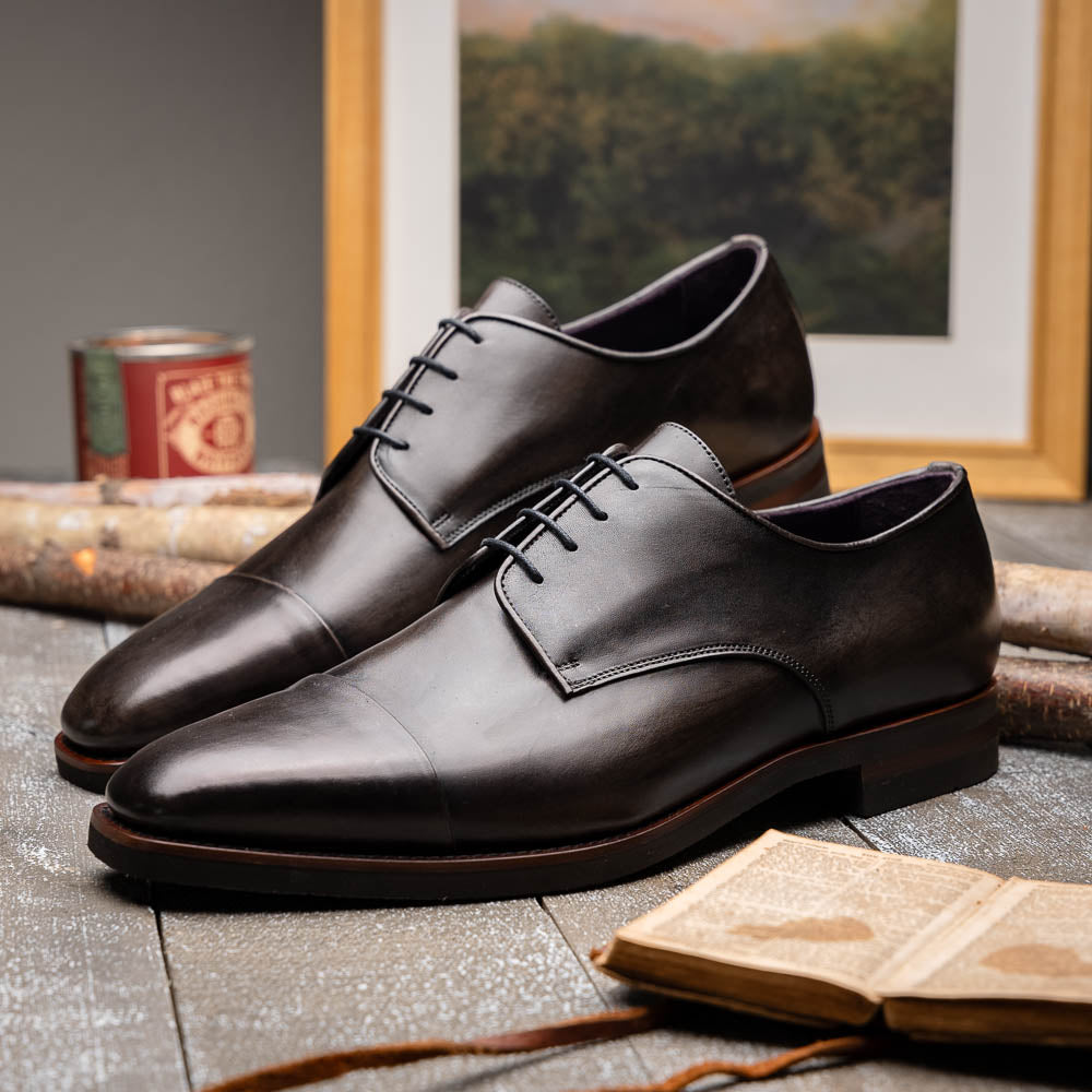 Enzo Italian Calfskin Cap Toe Oxfords | Burnished Black