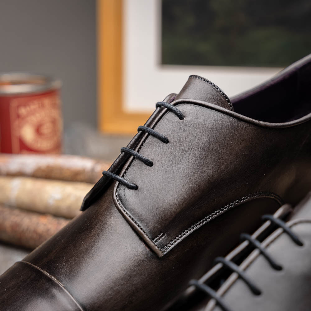 Enzo Italian Calfskin Cap Toe Oxfords | Burnished Black