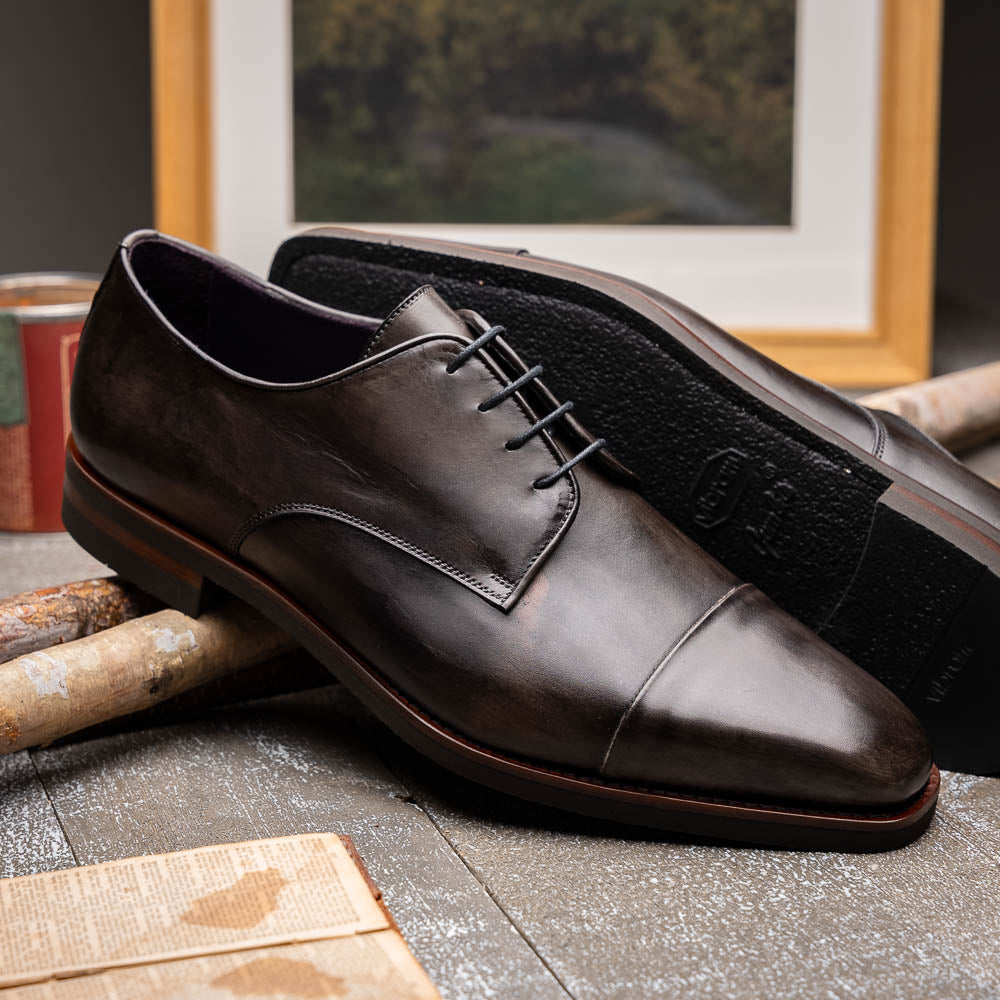 Enzo Italian Calfskin Cap Toe Oxfords | Burnished Black