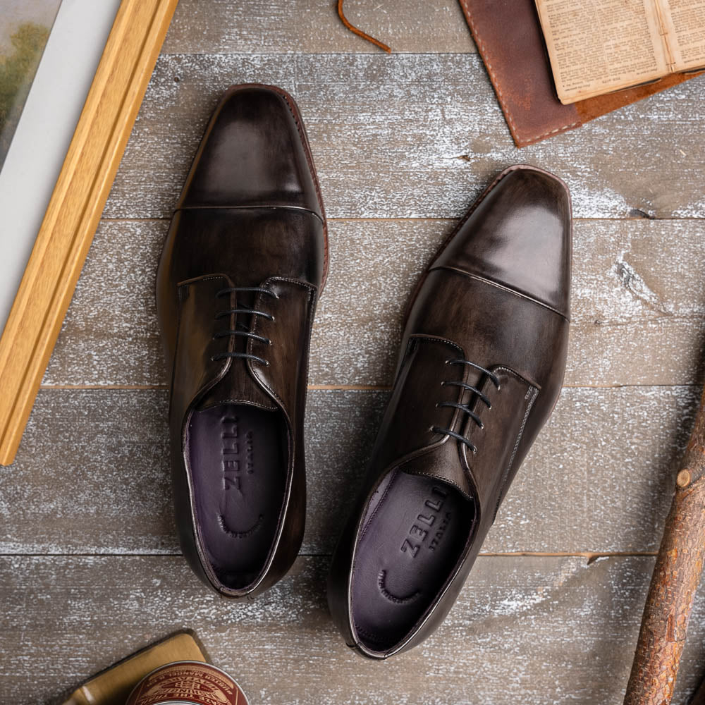 Enzo Italian Calfskin Cap Toe Oxfords | Burnished Black