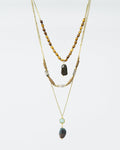 Ethnic 3 in 1 Necklace with Large Stones and Natural Beads