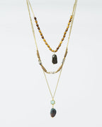 Ethnic 3 in 1 Necklace with Large Stones and Natural Beads