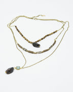 Ethnic 3 in 1 Necklace with Large Stones and Natural Beads