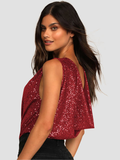 Sequin Surplice Sleeveless Bodysuit