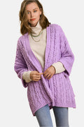 Cable Knit Open Front Long Sleeve Cardigan Lilac