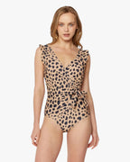 Shoulder Ruffle One-Piece Swimsuit F1802 Leopard
