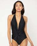 Halter Neck One-Piece Swimsuit F1812 Black
