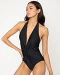 Halter Neck One-Piece Swimsuit F1812 Black