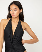 Halter Neck One-Piece Swimsuit F1812 Black