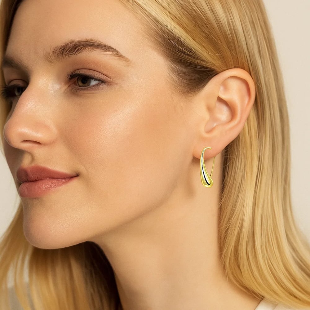 Sophia Teardrop Hook Earrings Modern Minimalist Design in Silver or Gold