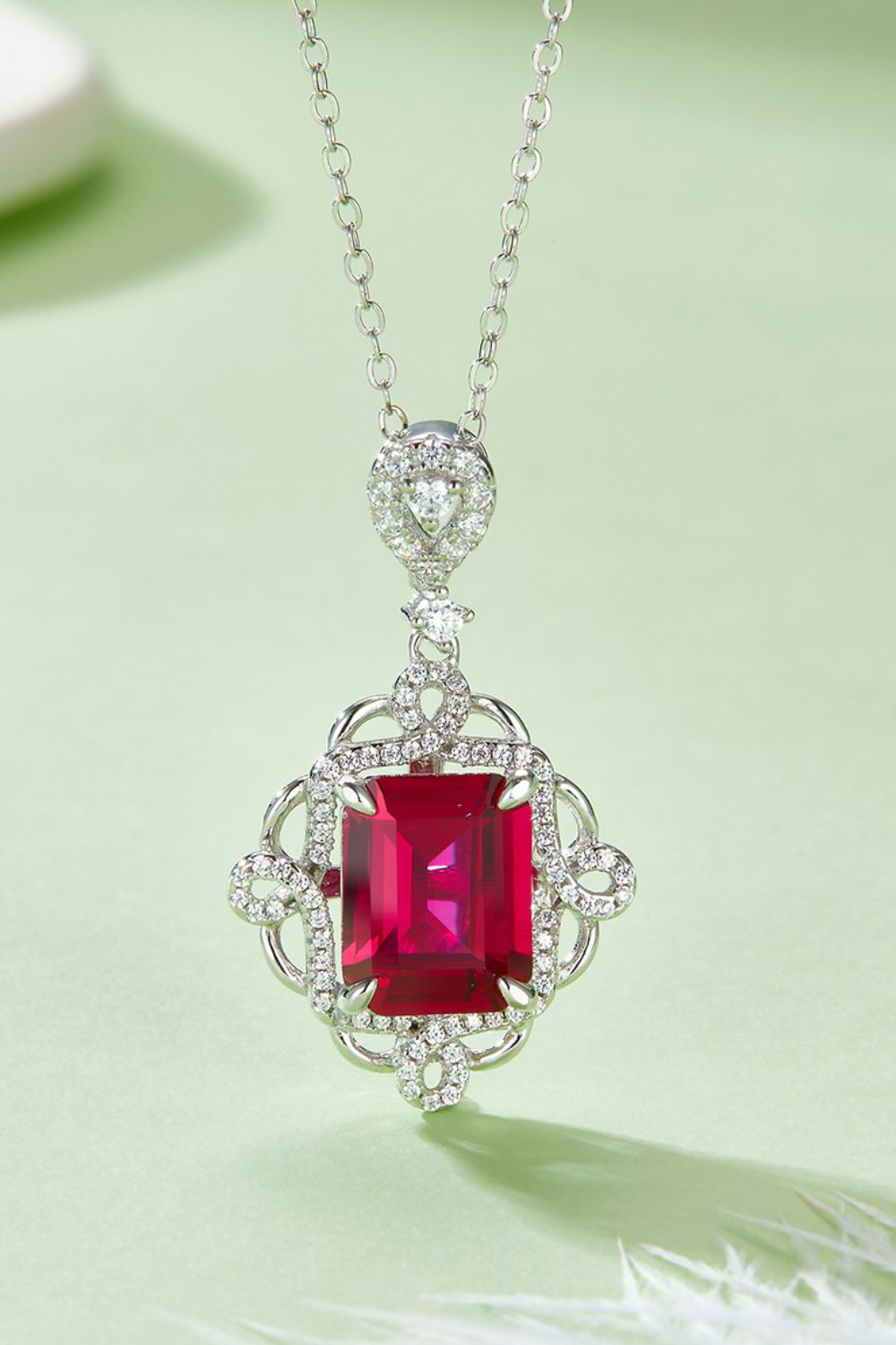 Rectangular Ruby Pendant Necklace in 925 Sterling Silver