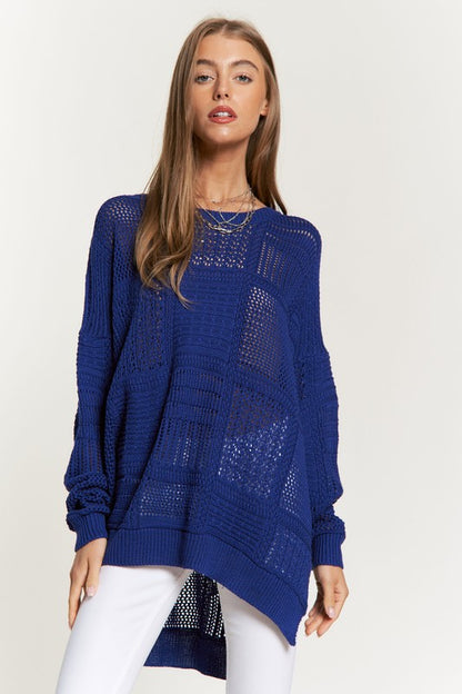 Openwork Side Slit Drop Shoulder Knit Cover Up