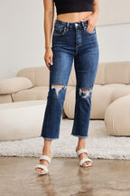 Crop Dylan Tummy Control Distressed High Waist Raw Hem Jeans