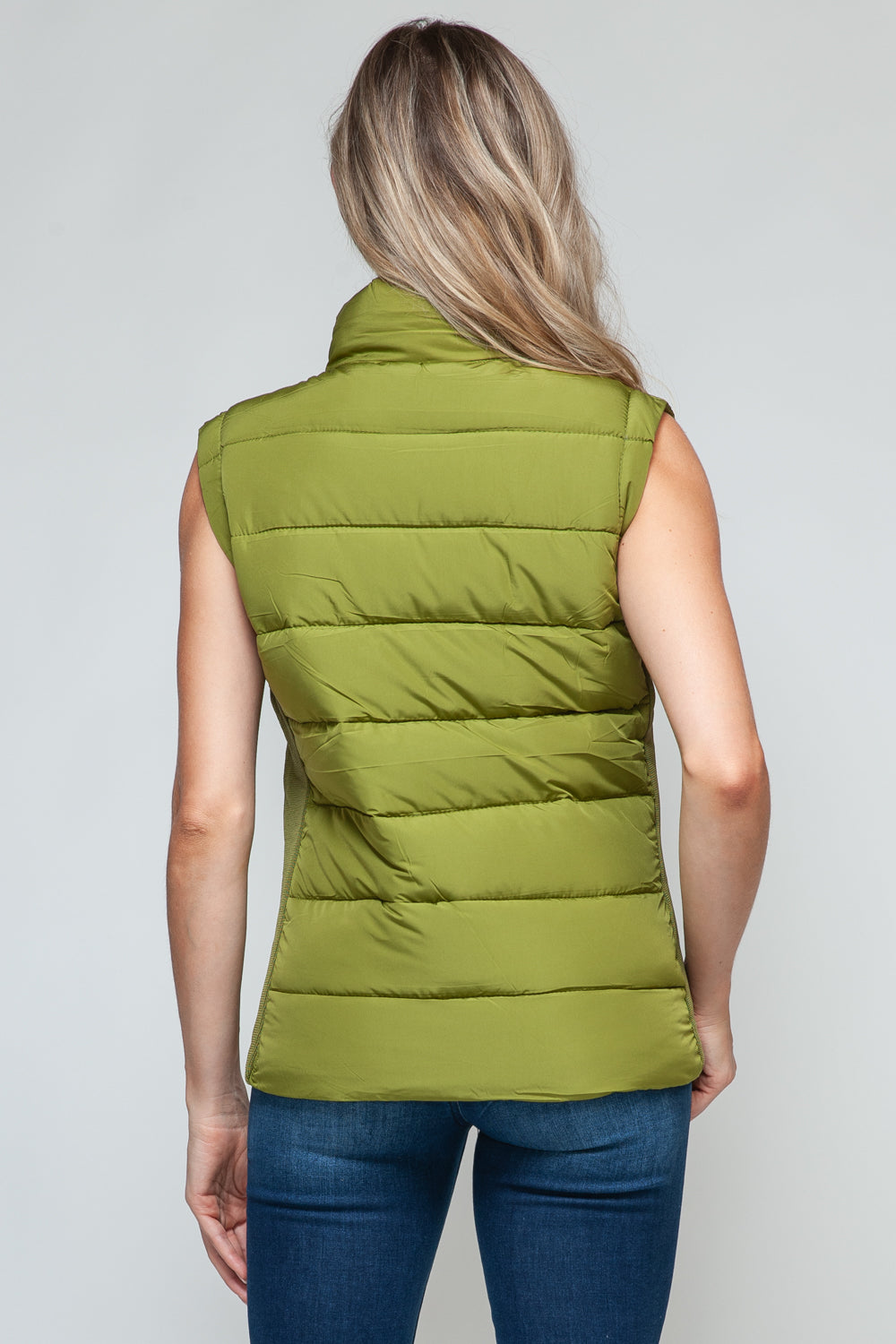 Zip-Up Turtleneck Vest with Pockets Olive