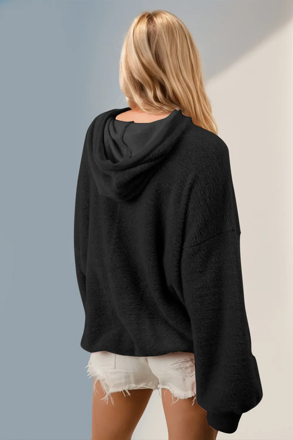 Double Take Half Zip Hoodie with Kangaroo Pocket
