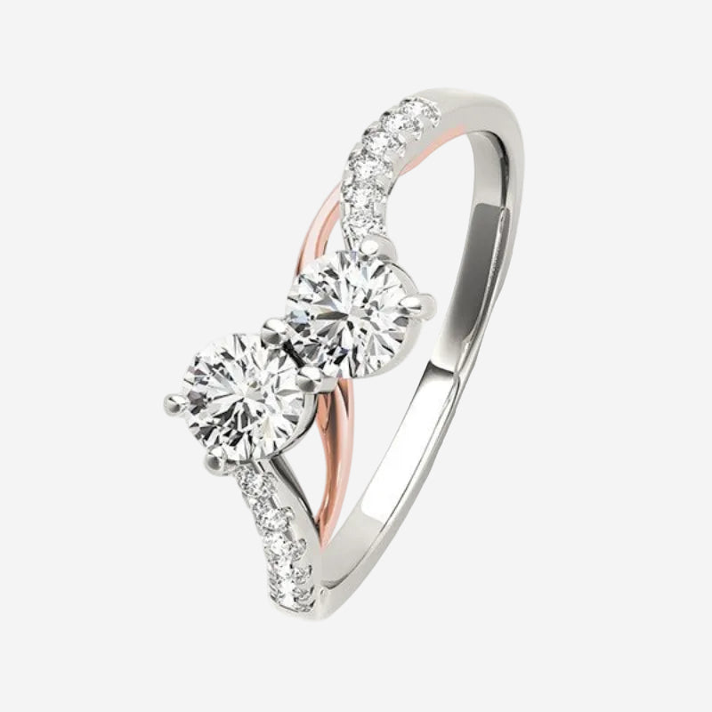 Two Stone Diamond Ring with Curved Band in 14K White & Rose Gold (5/8 cttw)